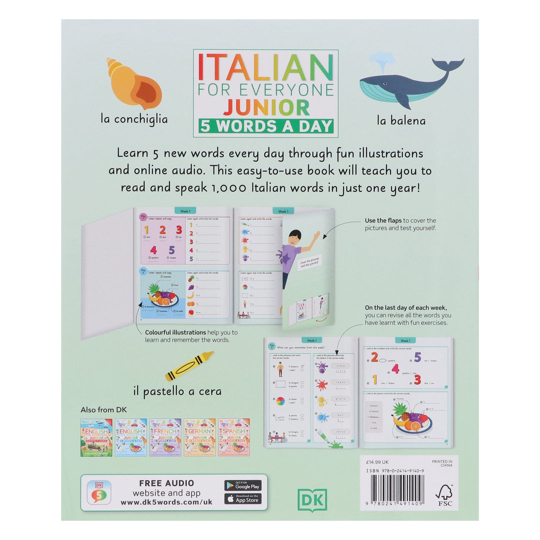 Italian for Everyone Junior 5 Words a Day: Learn and Practise 1,000 Italian Words - Ages 5-9 - Flexibound