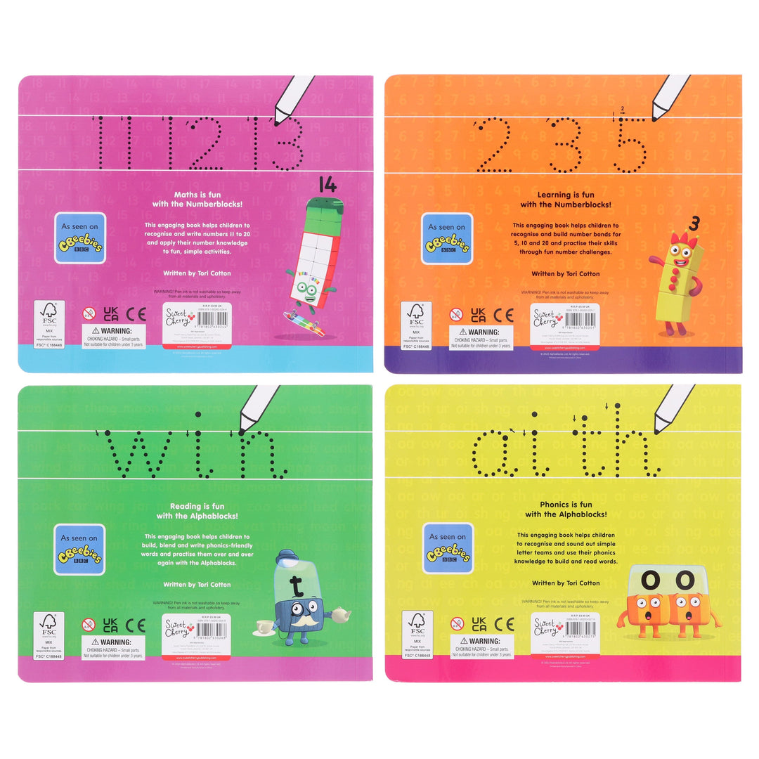 Numberblocks And Alphablocks Wipe Clean 4 Books & Numberblocks Red Backpack - Ages 1-7 - Board Book