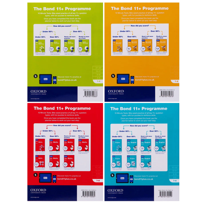 Bond 11+ Quick 10 Minute Tests (Age 7-8) by Oxford 4 Books Collection - Paperback 7-9 Oxford University Press