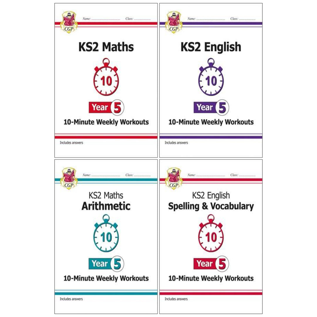 CGP KS2 (Year 5) 10-Minute Weekly Workouts Collection 4 Books Set - Ages 7-11 - Paperback