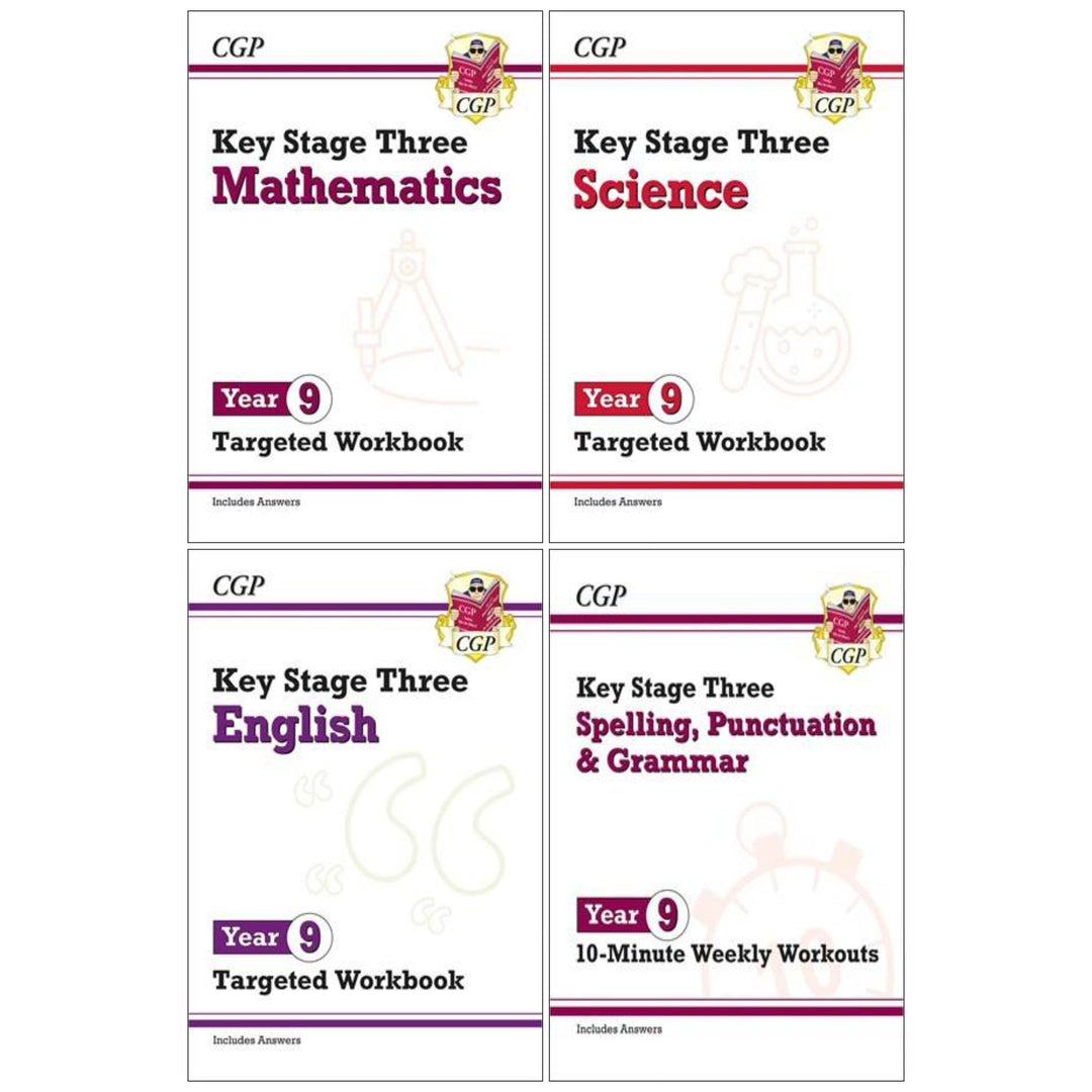 CGP KS3 (Year 9) Targeted Workbook Bundle (Includes Answers) 4 Books Collection Set - Paperback