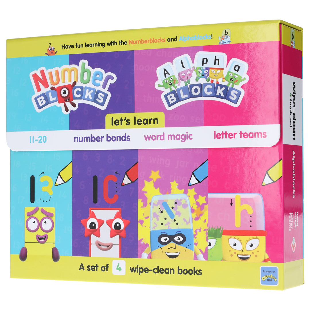 Numberblocks And Alphablocks Wipe Clean 4 Books & Numberblocks Red Backpack - Ages 1-7 - Board Book