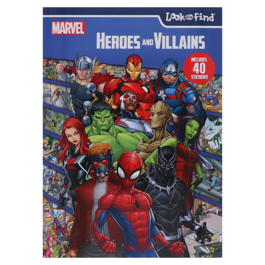 Marvel Heroes and Villains Look and Find by PI Kids - Ages 4+ - Paperback (Includes 40 Stickers!)