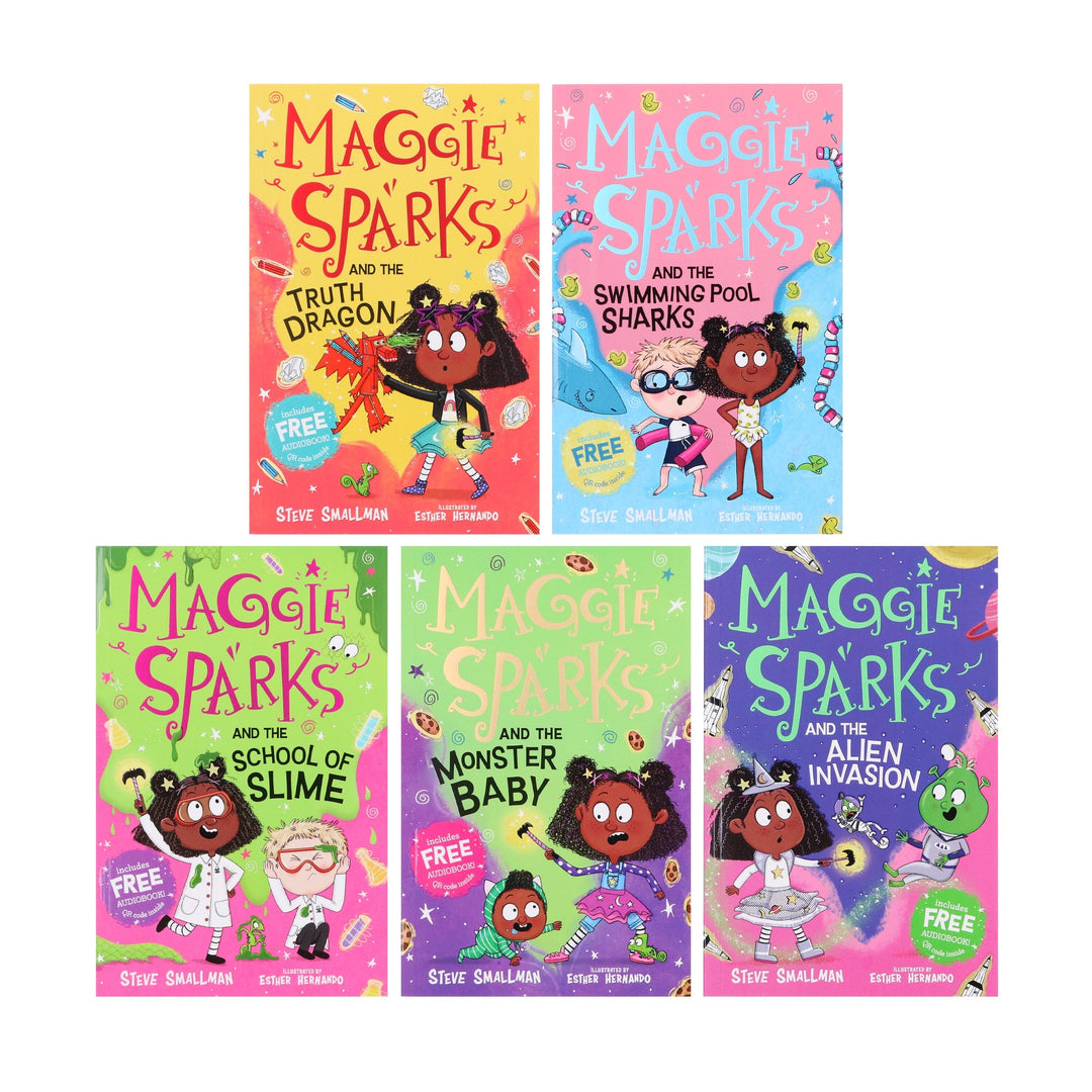 Maggie Sparks Exclusive Bundle: 5 Books Collection Box Set & Maggie Sparks Backpack: Children's Nursery Pink & Purple School Bag - Ages 3-7