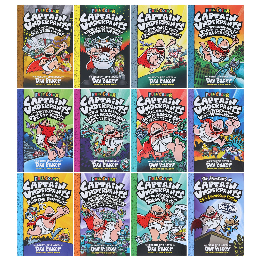 Captain Underpants Forever Full Color Series by Dav Pilkey Illustrated 12 Books Collection Box Set - Ages 7+ - Hardback