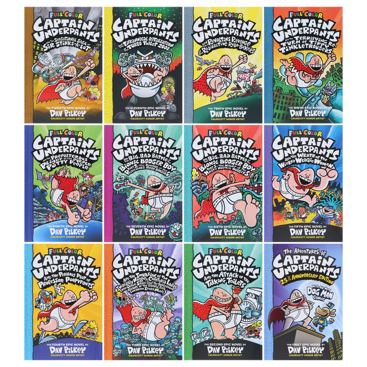 Captain Underpants Forever Full Color Series by Dav Pilkey Illustrated 12 Books Collection Box Set - Ages 7+ - Hardback
