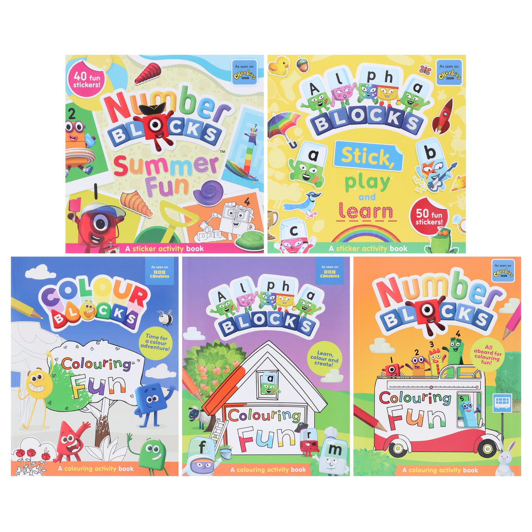 Numberblocks, Alphablocks & Colourblocks Colouring Fun & Sticker Activity Book Collection 5 Books Set - Ages 3+ - Paperback