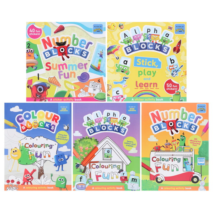 Numberblocks, Alphablocks & Colourblocks Colouring Fun & Sticker Activity Book Collection 5 Books Set - Ages 3+ - Paperback