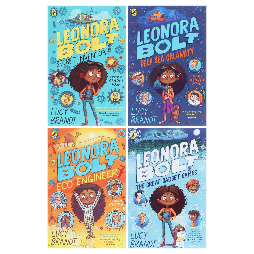 Leonora Bolt Secret Inventor Series (Book 1-4) by Lucy Brandt: Illustrated 4 Books Collection Set - Ages 6-10 - Paperback