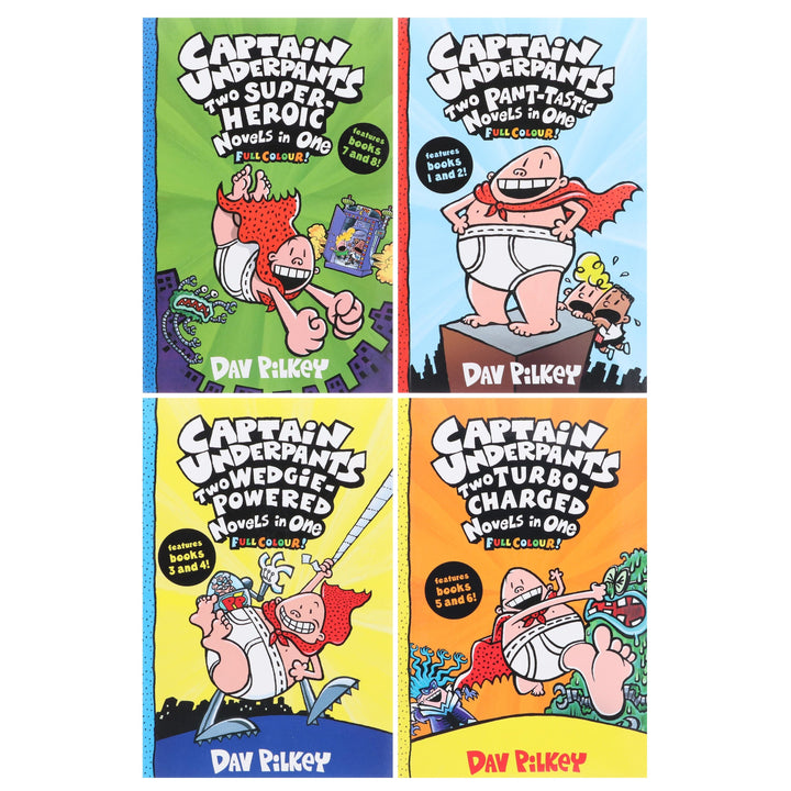 Captain Underpants Full Colour illustrated Series by Dav Pilkey: 4 Books Collection Set - Ages 7-11 - Paperback