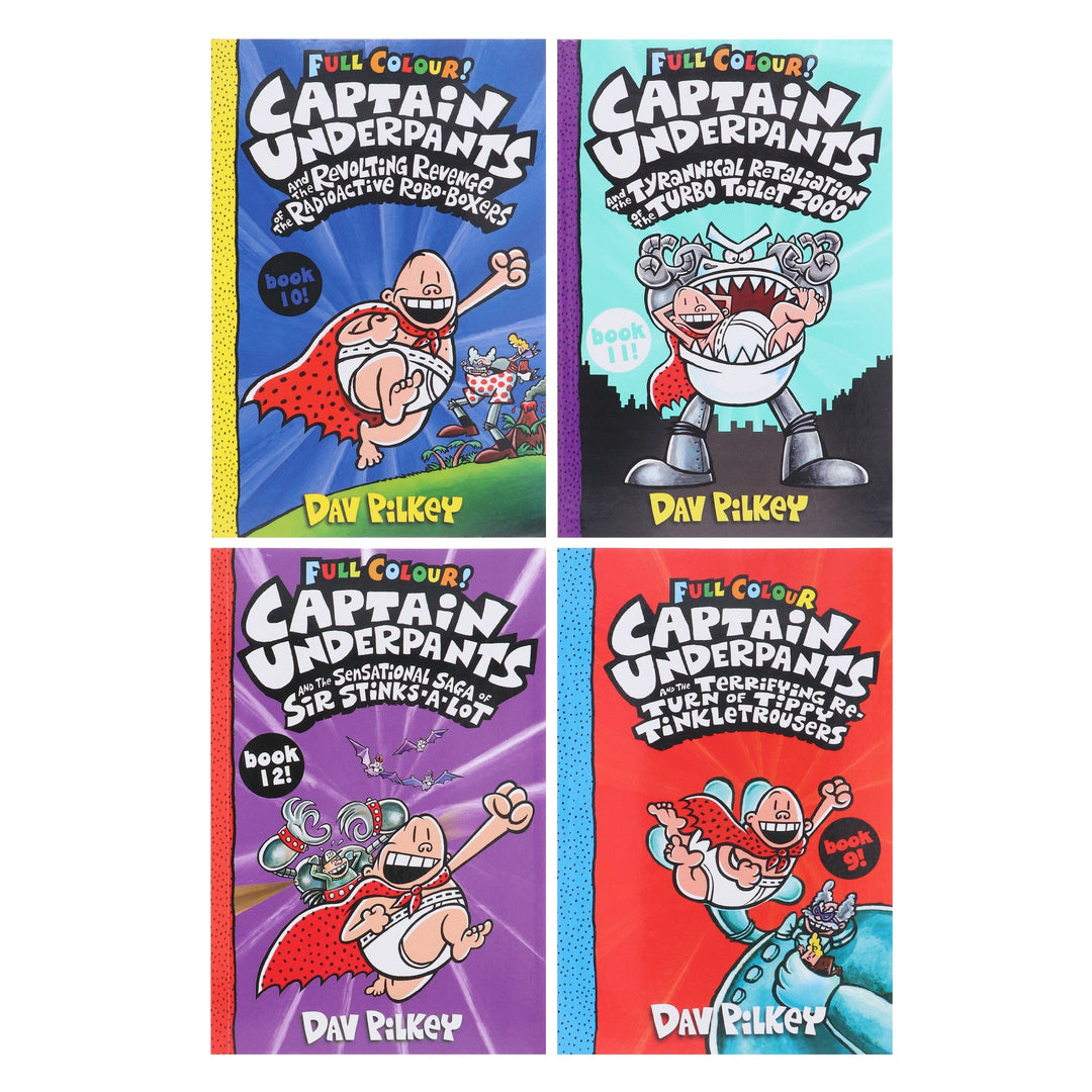 Captain Underpants Full Colour Series (Book 9-12) Collection by Dav Pilkey 4 Books Set - Ages 7-11 - Paperback