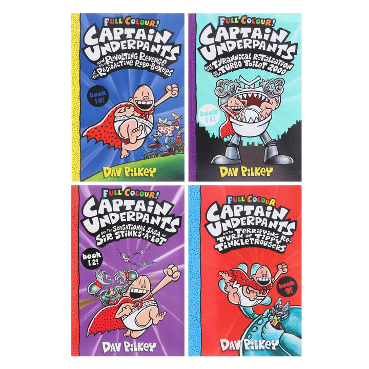 Captain Underpants Full Colour Series (Book 9-12) Collection by Dav Pilkey 4 Books Set - Ages 7-11 - Paperback