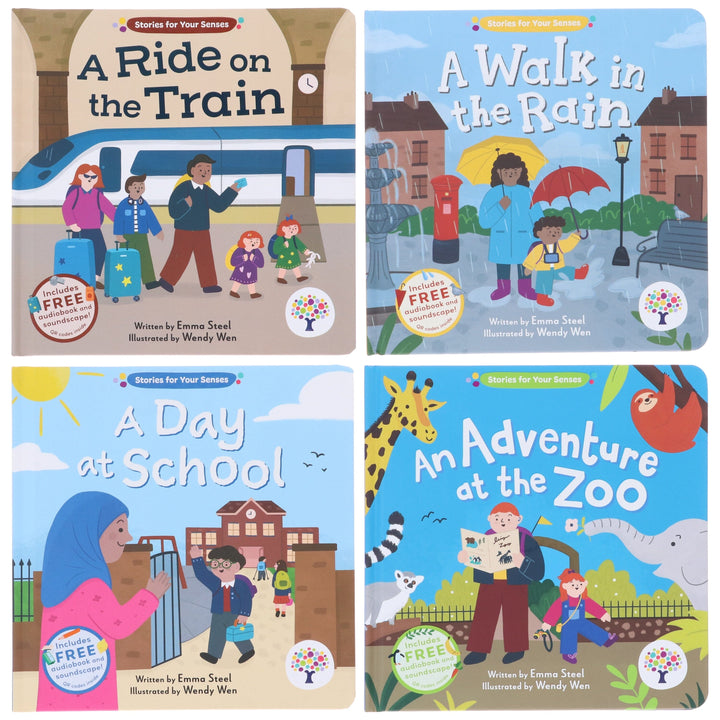 Stories for Your Senses Series (Set 2) by Emma Steel Illustrated 4 Books Collection Set - Ages 3-5 - Board Book (Includes Free Audiobook & Soundscape!)