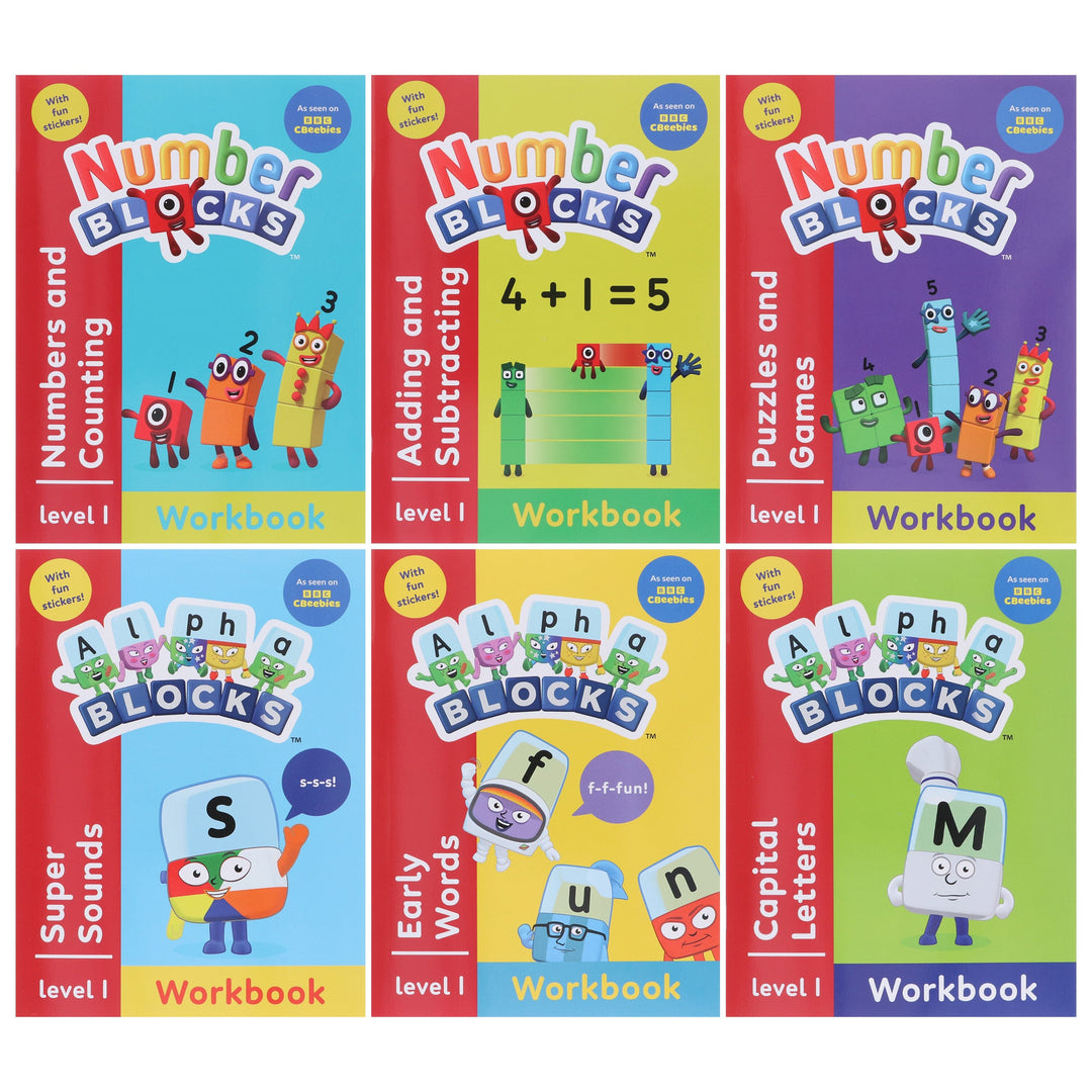 Numberblocks and Alphablocks Red Level 1 Collection 6 Workbooks Set With Fun Stickers - Ages 3-5 - Paperback