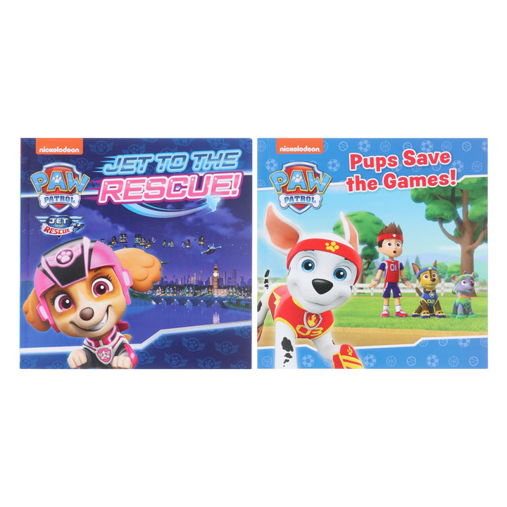 Paw Patrol Picture Story Book Collection (PUPS SAVE THE GAMES! & JET TO THE RESCUE!) 2 Books Set - Ages 3-5 - Paperback
