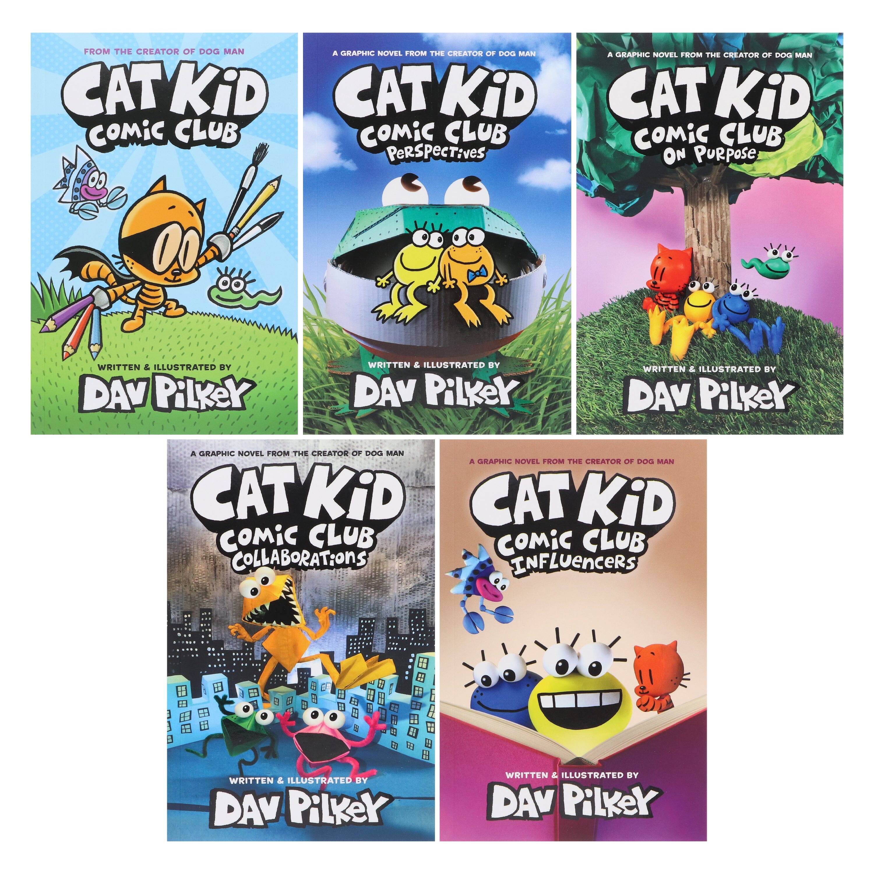 Cat Kid Comic Club By Dav Pilkey: illustrated 5 Books Collection