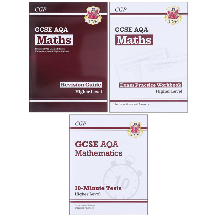 CGP GCSE Maths AQA Higher Level Exam Guide 3 Books Collection Set (Includes Online Edition, Videos & Quizzes)- Paperback