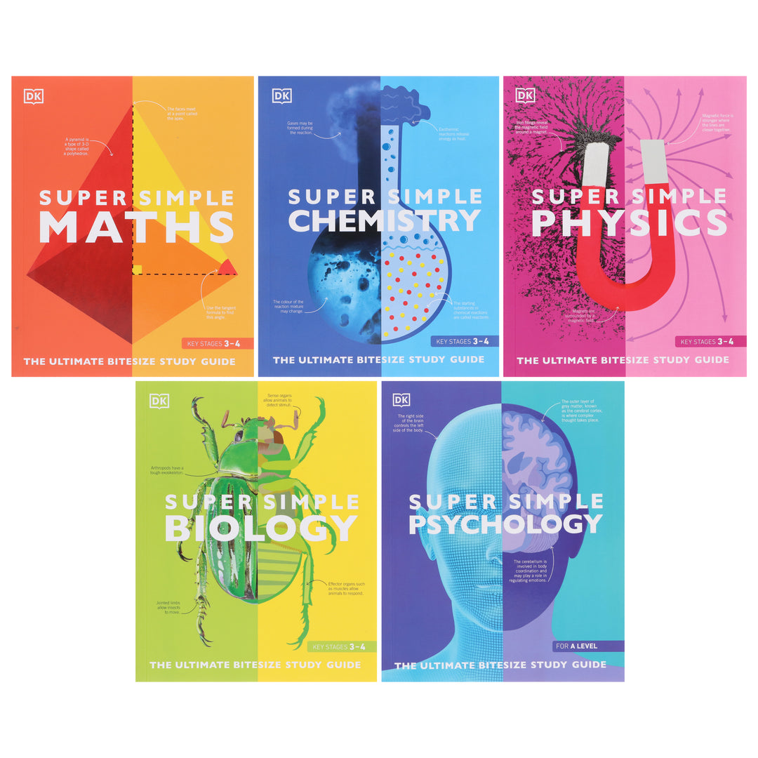 Super Simple: Maths, Chemistry, Physics, Biology & Psychology The Ultimate Bitesize Study Guide 5 Books Collection Set - Non Fiction - Paperback