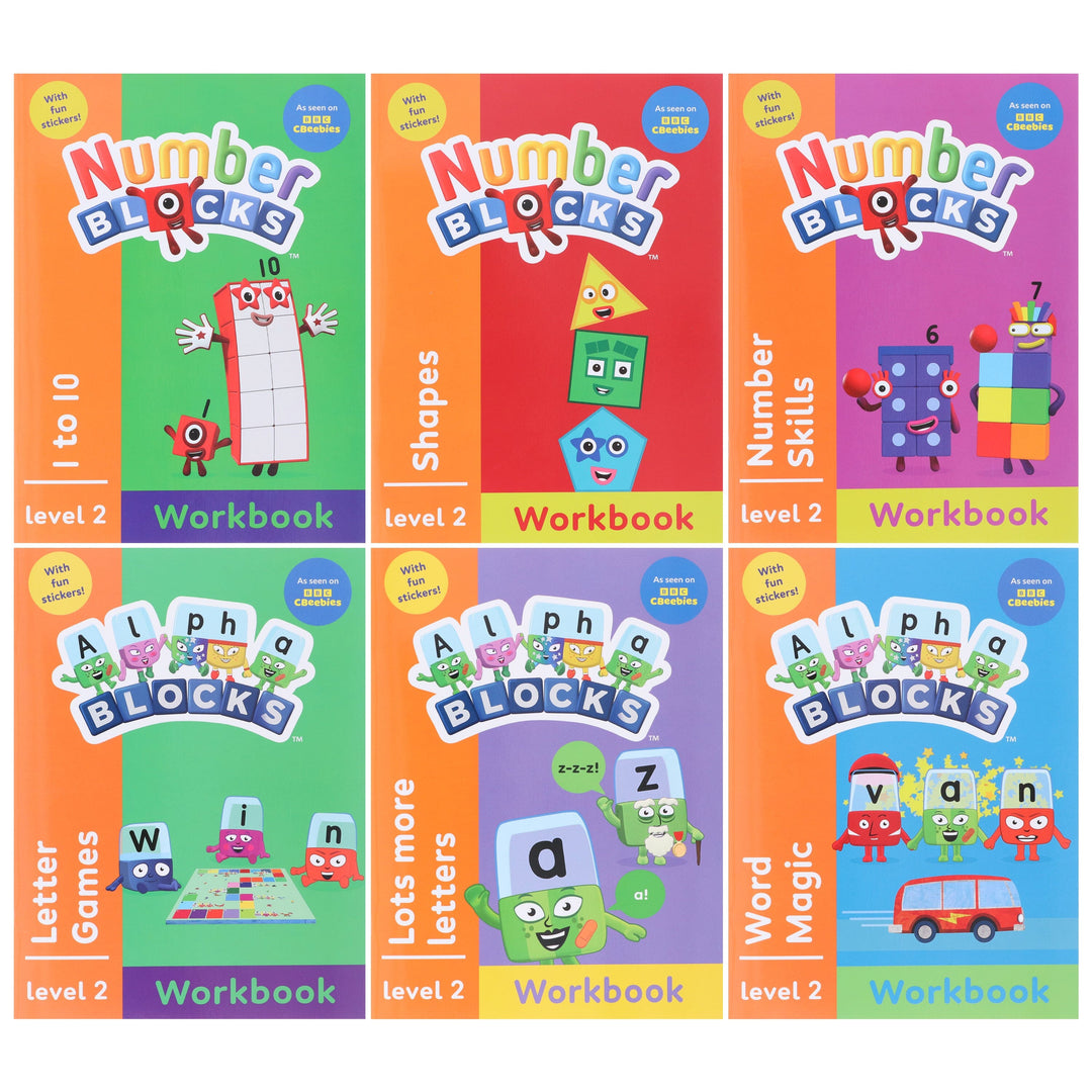Numberblocks and Alphablocks (Orange: Level 2) Collection 6 Workbooks Set With Fun Stickers - Ages 3-5 - Paperback