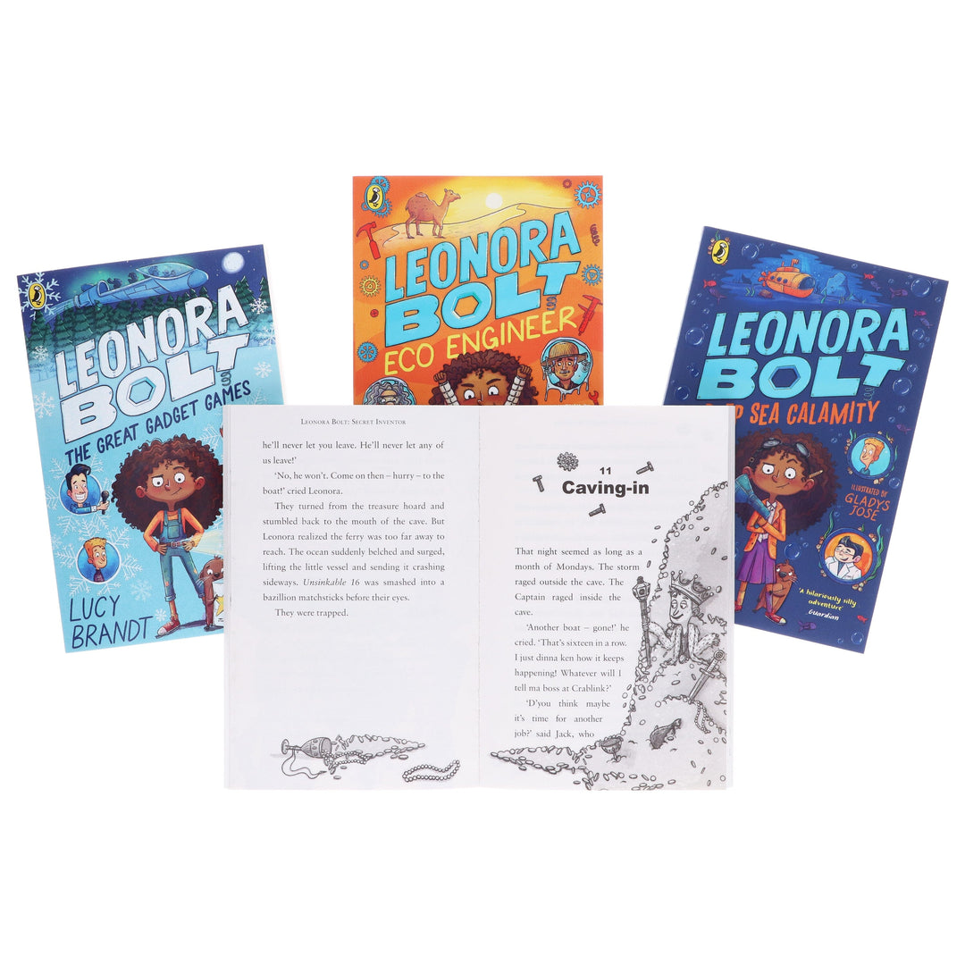 Leonora Bolt Secret Inventor Series (Book 1-4) by Lucy Brandt: Illustrated 4 Books Collection Set - Ages 6-10 - Paperback