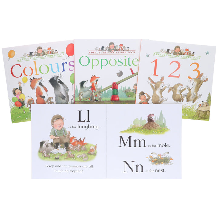 Percy the Park Keeper (ABC, 123, Colours & Opposites) Early Learning collection by Nick Butterworth 4 Picture Books Set - Ages 1-6 - Paperback