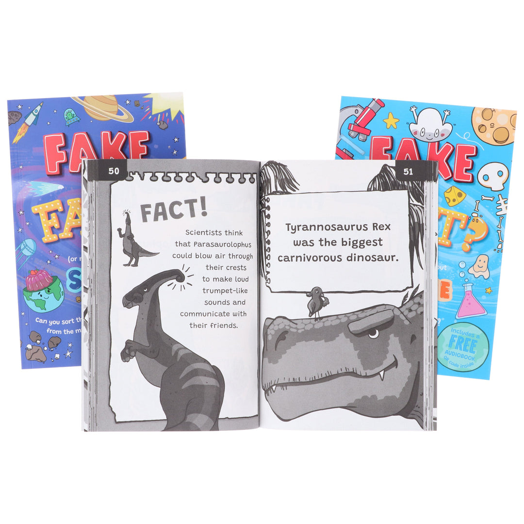 Fake or Fact? Series About (Dinosaurs, Space & Science) Illustrated 3 Books Collection Set (Includes a Free Audiobook!) - Ages 7-9 - Paperback