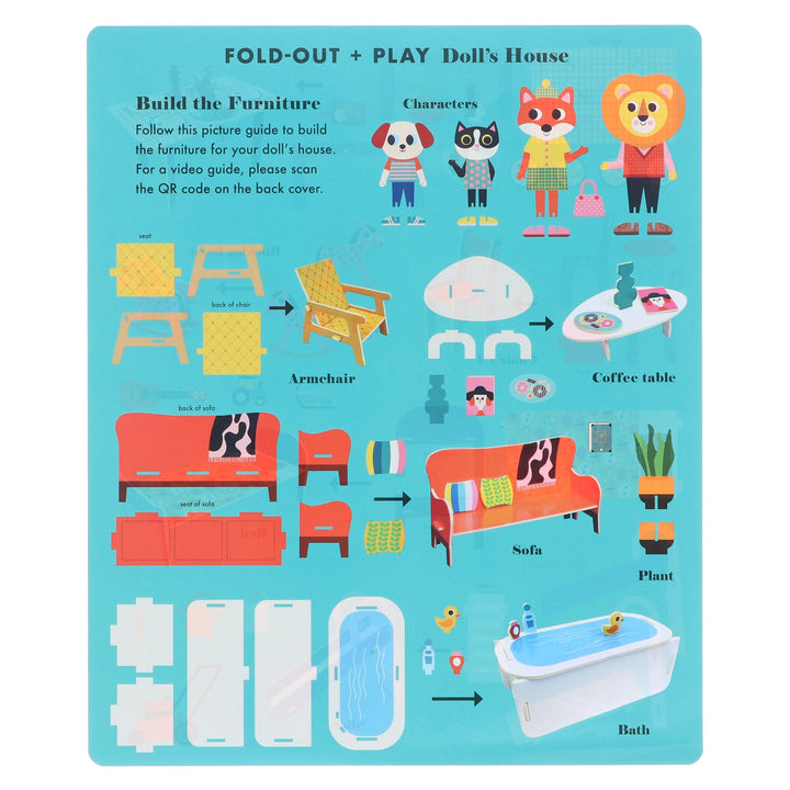Fold-Out + Play: Doll's House: Build your own 3D house with interactive play pieces and stickers by Ingela P Arrhenius - Ages 4-7 - Board Book