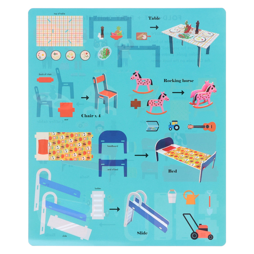 Fold-Out + Play: Doll's House: Build your own 3D house with interactive play pieces and stickers by Ingela P Arrhenius - Ages 4-7 - Board Book