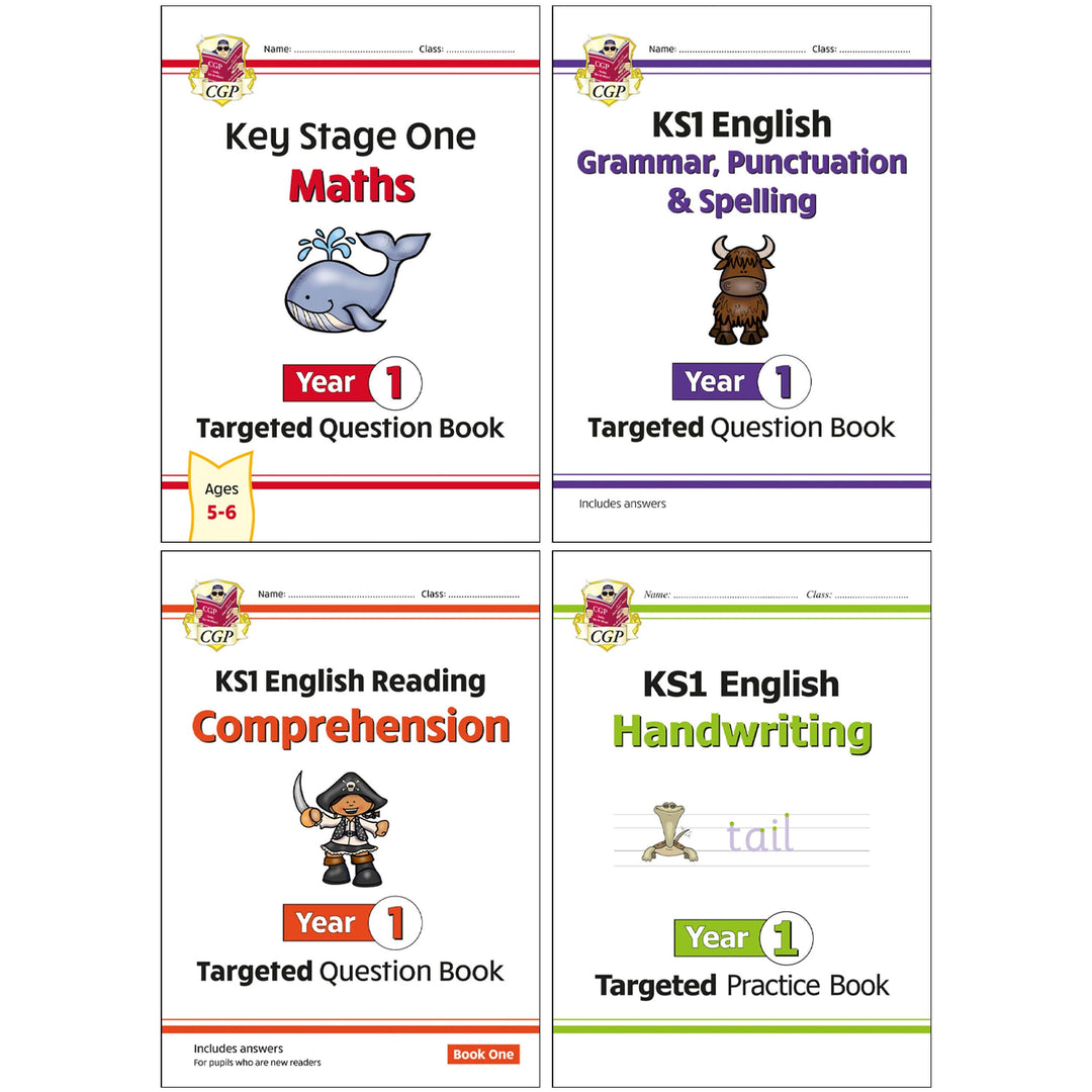 CGP KS1 (Year 1) Targeted Question and Practice 4 Books Collection Set - Ages 5-6 - Paperback