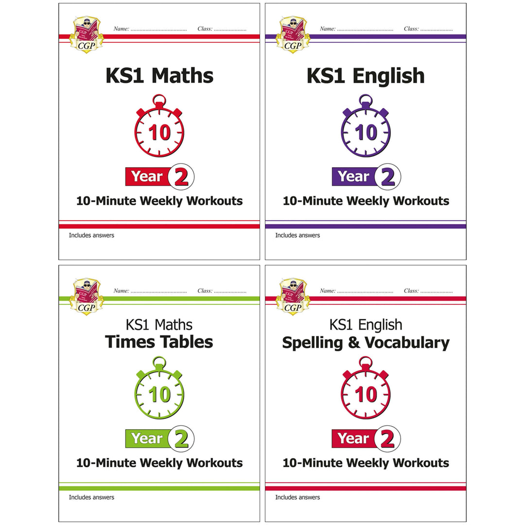 CGP KS1 (Year 2) 10-Minute Weekly Workouts Collection 4 Books Set - Ages 5-7 - Paperback