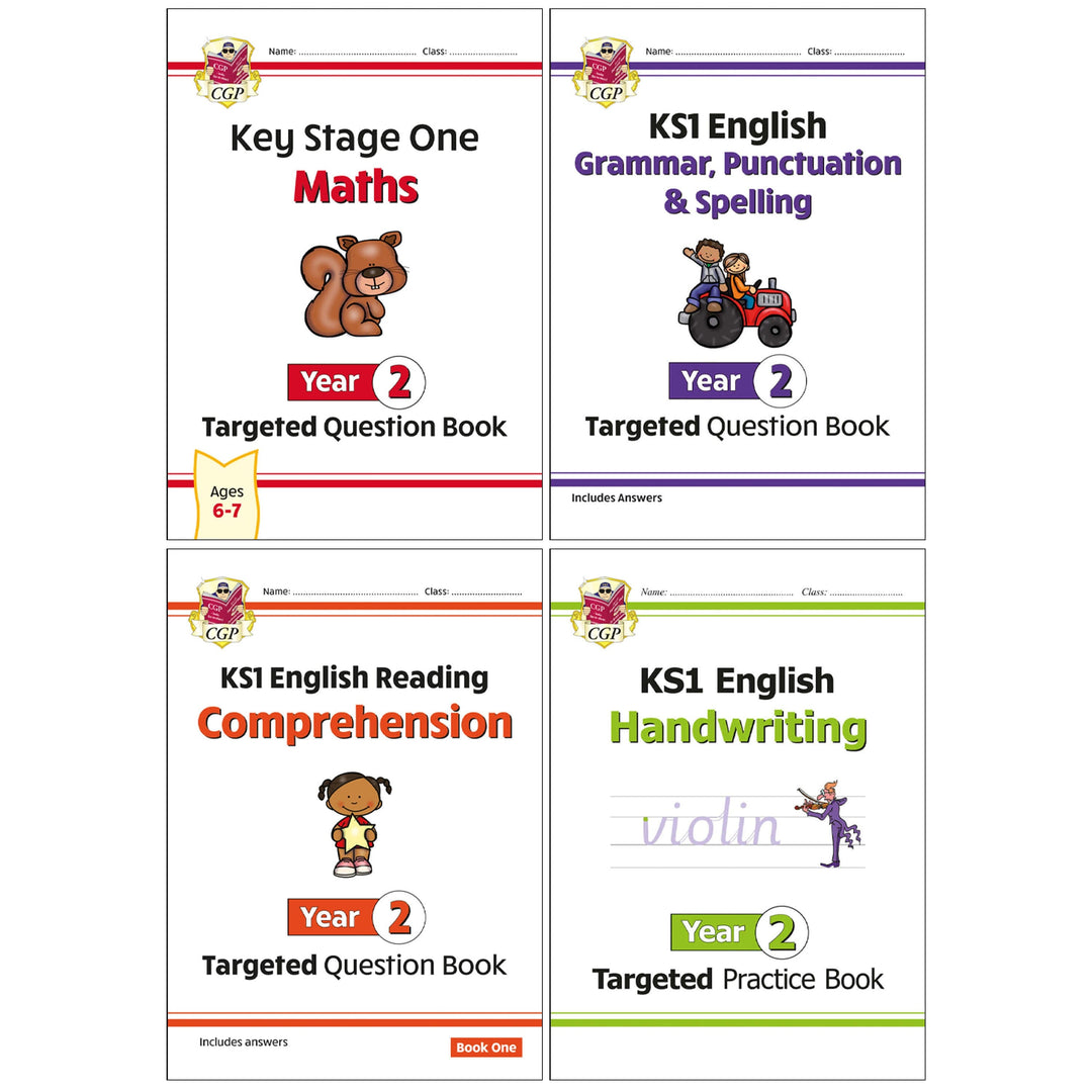 CGP KS1 (Year 2) Targeted Question and Practice Bundle 4 Books Collection Set - Ages 6-7 - Paperback