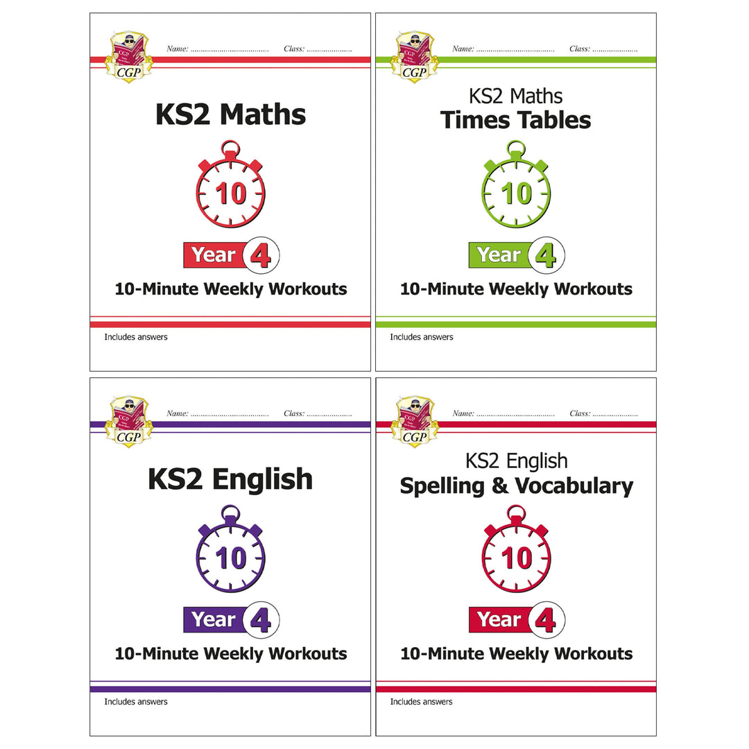 CGP KS2 (Year 4) 10-Minute Weekly Workouts Collection 4 Books Set - Ages 7-11 - Paperback