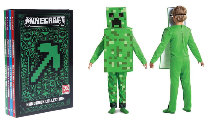 Minecraft Handbook Collection by Mojang AB 4 Books Set With Minecraft Creeper Costume for Kids