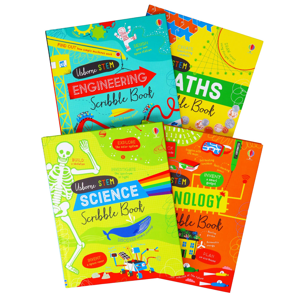 Usborne Stem Series 4 Books Collection Set (Science Scribble, Technology Scribble, Engineering Scribble, Maths Scribble) - Ages 7-11 - Hardback 7-9 Usborne Publishing Ltd